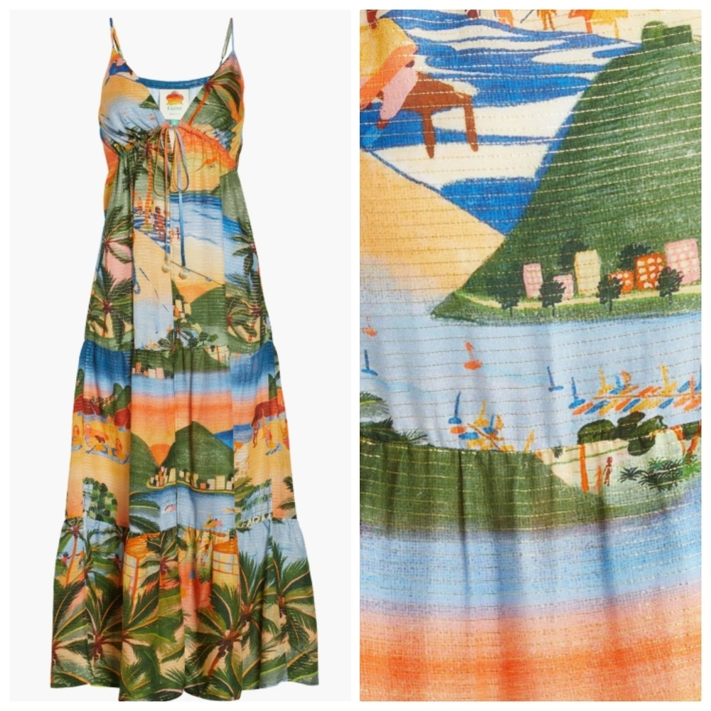 New Farm Rio Carioca Metallic Stripe Swim Beach Cover-Up Maxi Dress Medium NWT - Picture 9 of 12